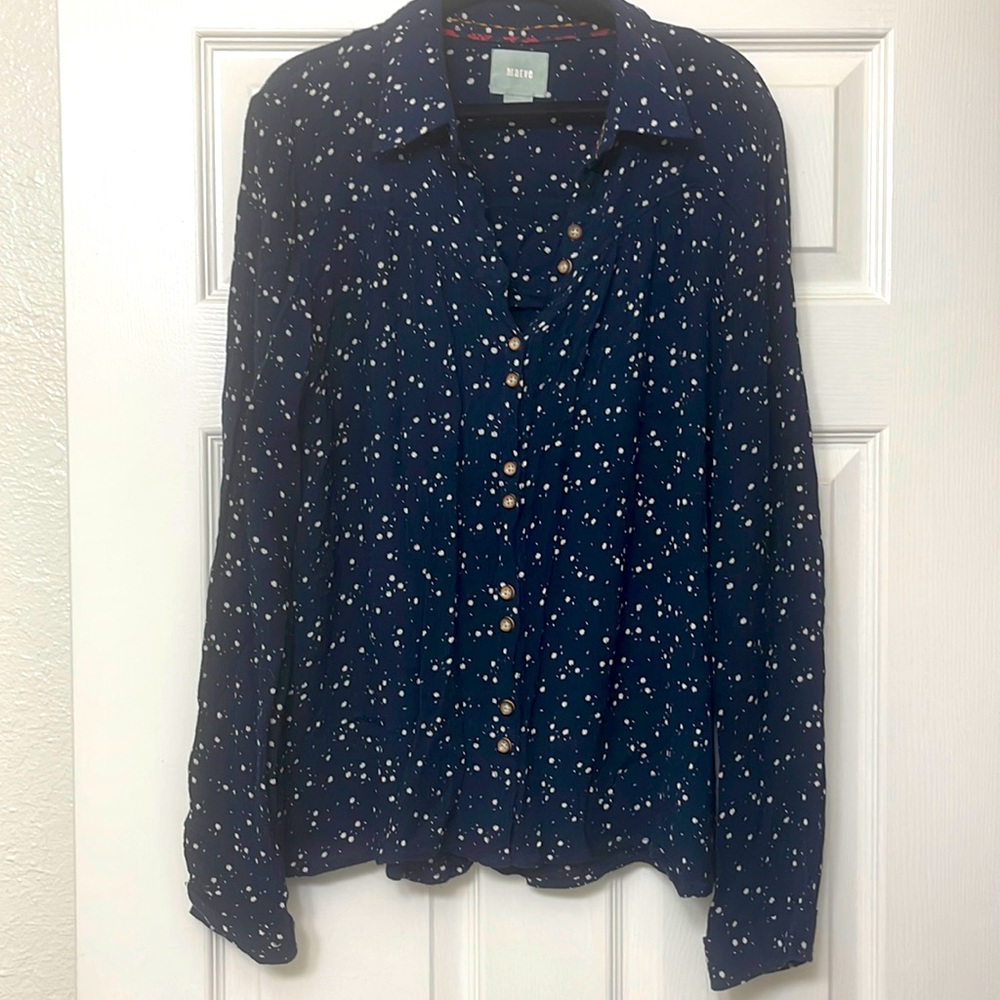 Anthropologie Maeve Dark Blue Stary Button Down